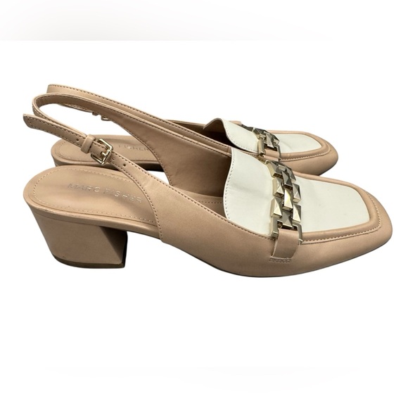 Marc Fisher Women's Graci Beige White Slingback Pumps Block heel Size 7 - Picture 1 of 9